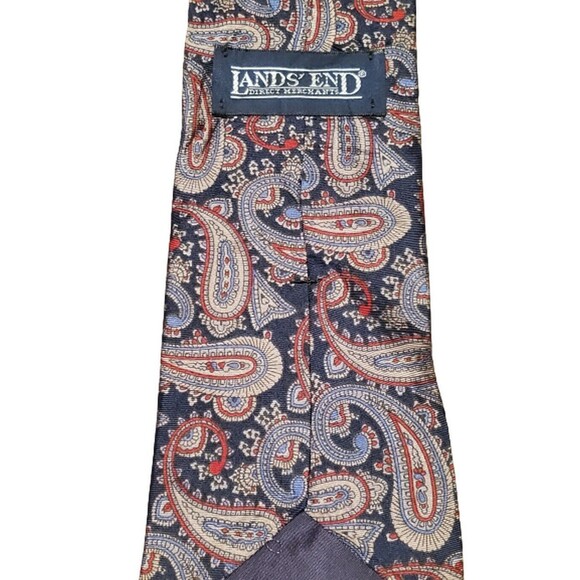 Lands' End Men Neck Tie 100% Silk Paisley Blue Red Silver Multicolor - Picture 2 of 2